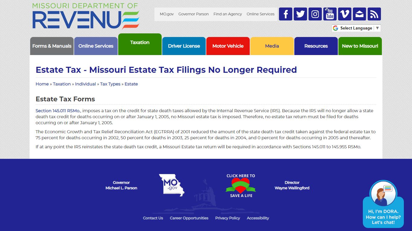 Estate Tax - Missouri Estate Tax Filings No Longer Required